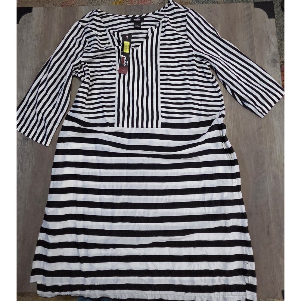 Patio Casuals By Cabernet Black & White Tunic Mini Dress W/ Pockets Women M- NWT
